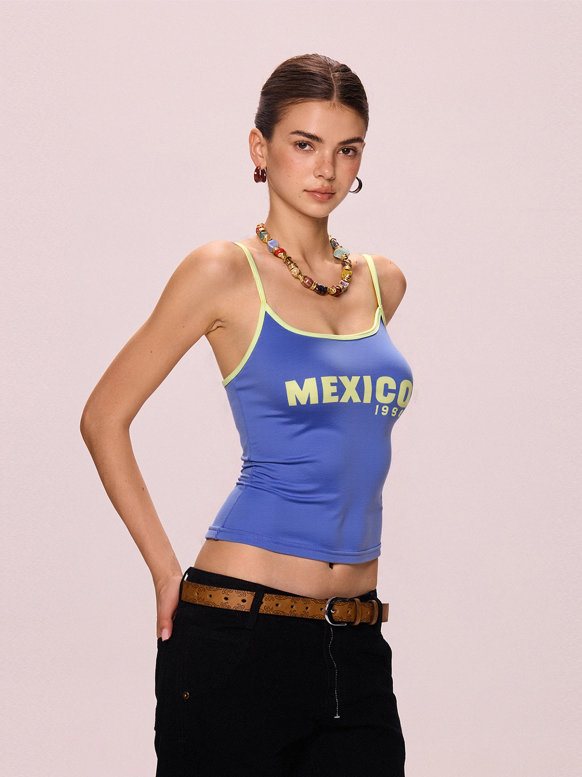 Contrast Color Letter Print Cami Top