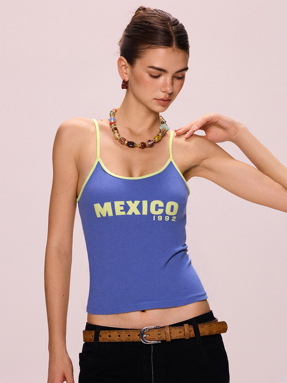 Contrast Color Letter Print Cami Top