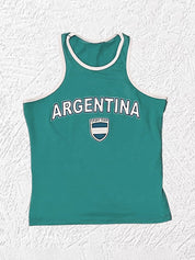 Contrast Color Letter Embroidery Crop Tank Top
