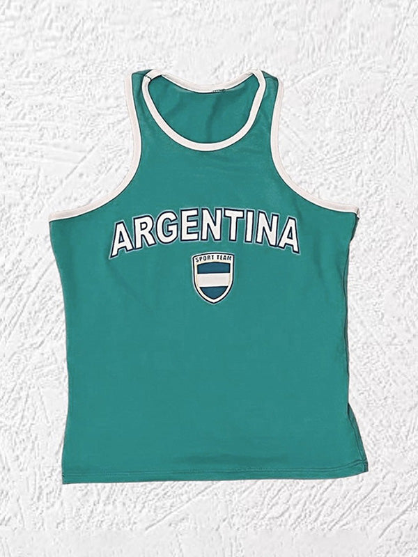 Contrast Color Letter Embroidery Crop Tank Top
