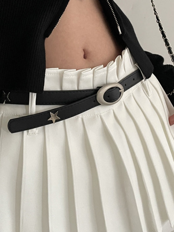 Black Star Embellished Thin Buckle Belt