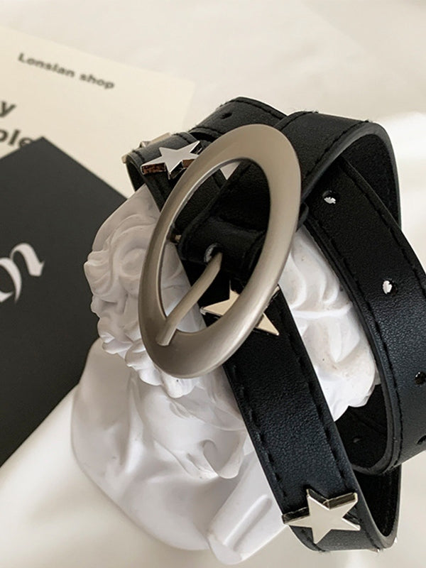 Black Star Embellished Thin Buckle Belt