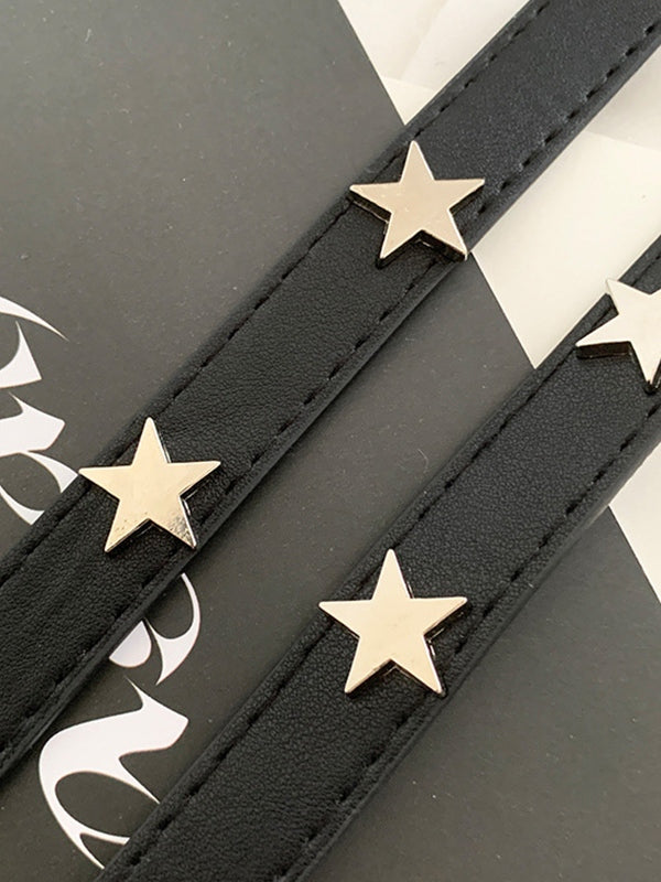 Black Star Embellished Thin Buckle Belt