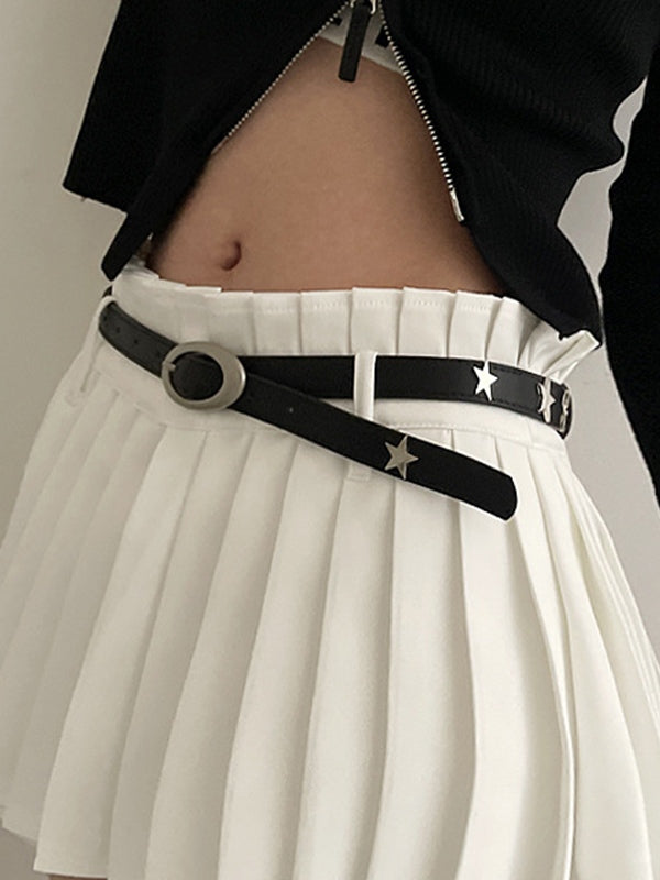 Black Star Embellished Thin Buckle Belt