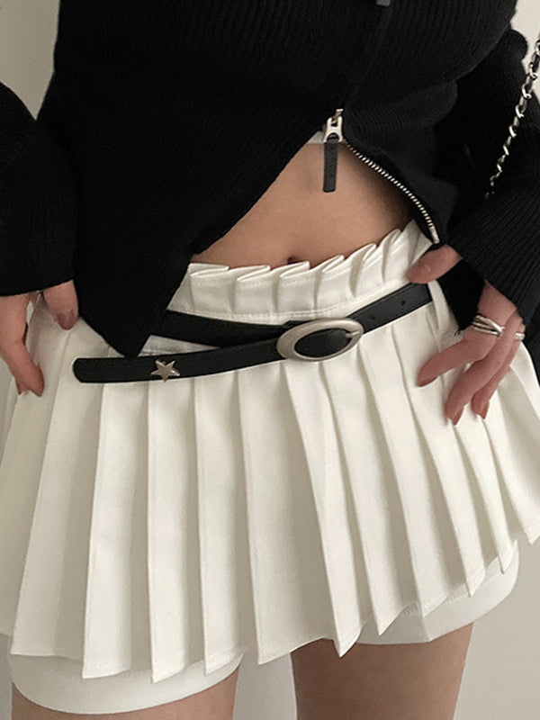 Black Star Embellished Thin Buckle Belt