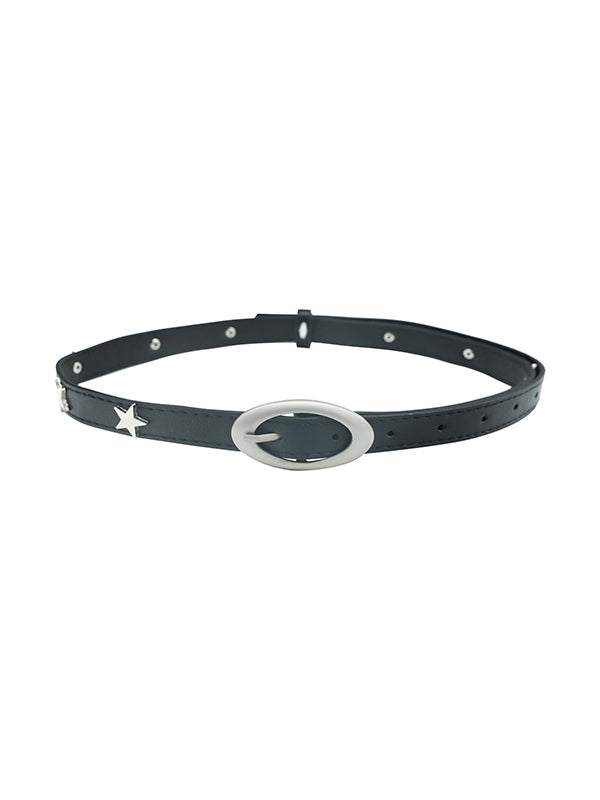 Black Star Embellished Thin Buckle Belt