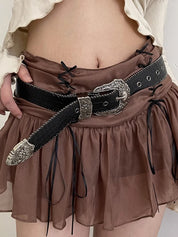 Vintage Engraved Crocodile Pattern Design Buckle Belt