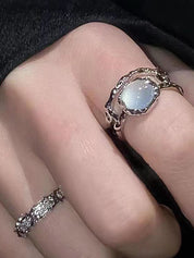 2pcs Fairycore Moonstone Diamond Cuff Ring