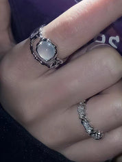 2pcs Fairycore Moonstone Diamond Cuff Ring