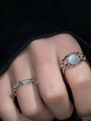 2pcs Fairycore Moonstone Diamond Cuff Ring