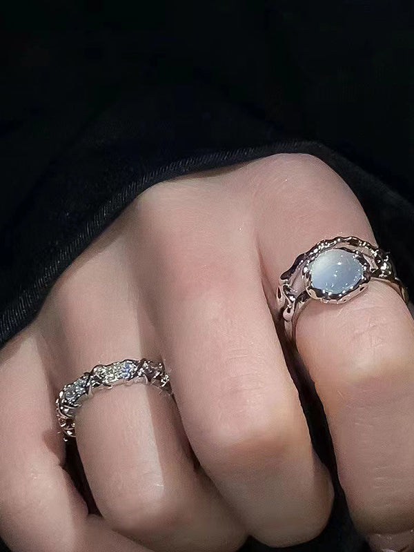 2pcs Fairycore Moonstone Diamond Cuff Ring