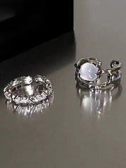 2pcs Fairycore Moonstone Diamond Cuff Ring