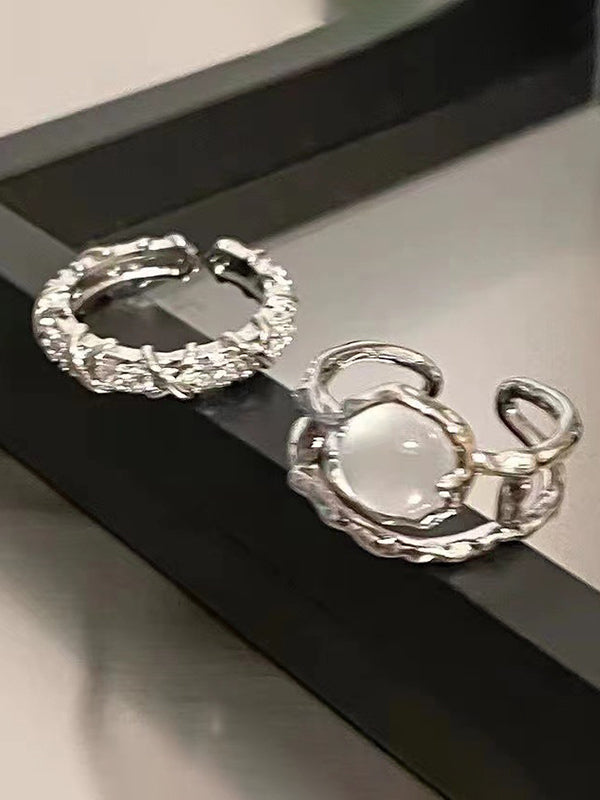 2pcs Fairycore Moonstone Diamond Cuff Ring
