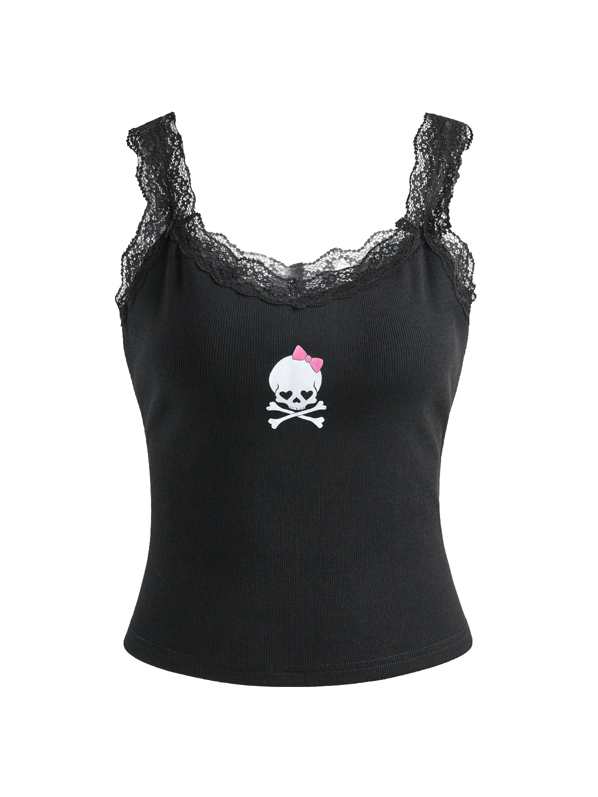 Skull Print Lace Trim Tank Top