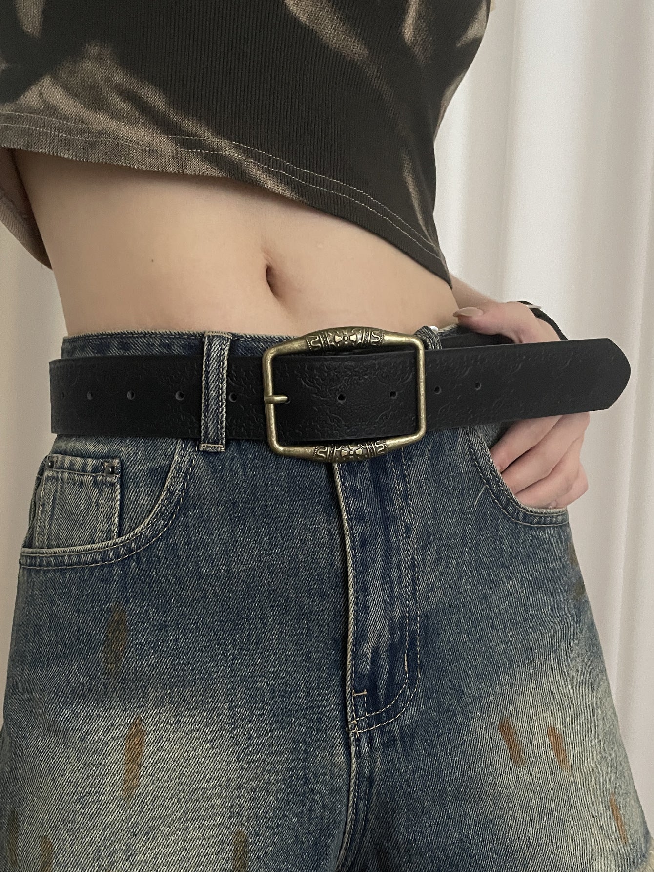 Tribal Distressed Print Buckle Belt