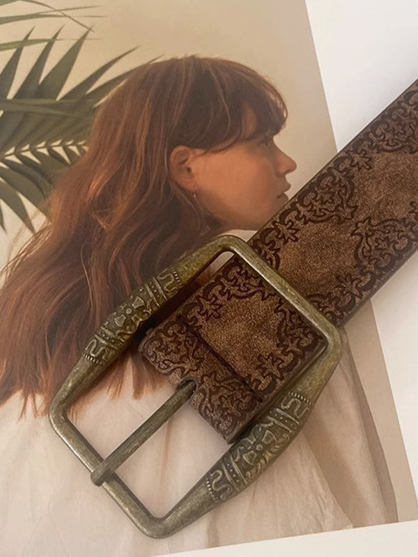 Tribal Distressed Print Buckle Belt