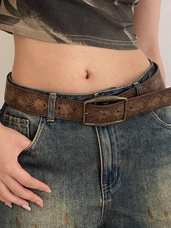 Tribal Distressed Print Buckle Belt