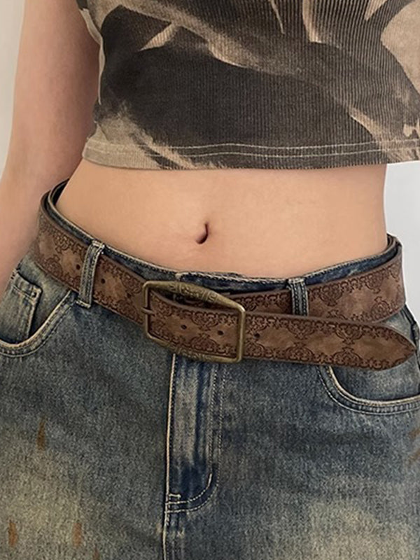 Tribal Distressed Print Buckle Belt