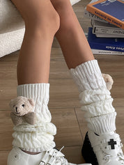 Twist Design Bear Decor Knit Leg Warmer