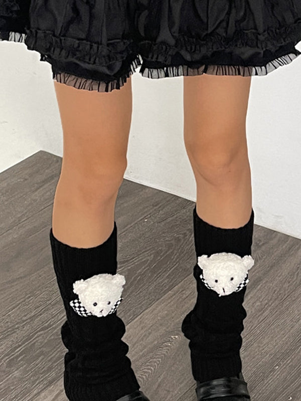 Twist Design Bear Decor Knit Leg Warmer