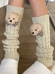 Twist Design Bear Decor Knit Leg Warmer