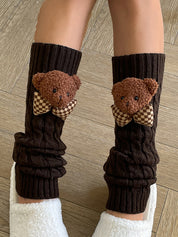 Twist Design Bear Decor Knit Leg Warmer
