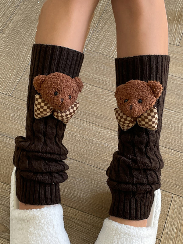 Twist Design Bear Decor Knit Leg Warmer