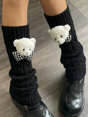 Twist Design Bear Decor Knit Leg Warmer