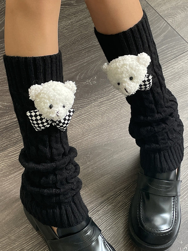 Twist Design Bear Decor Knit Leg Warmer