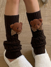 Twist Design Bear Decor Knit Leg Warmer