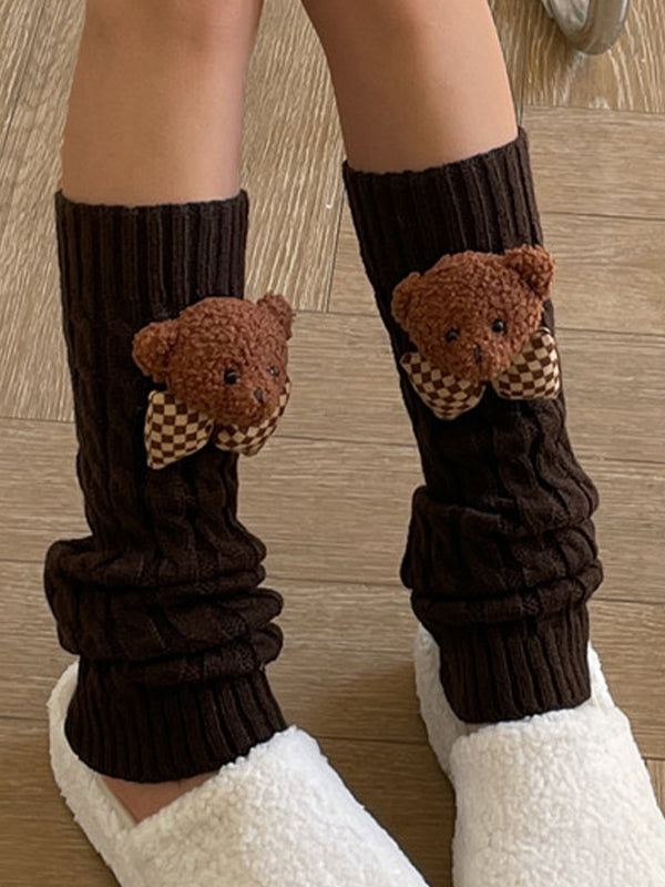 Twist Design Bear Decor Knit Leg Warmer