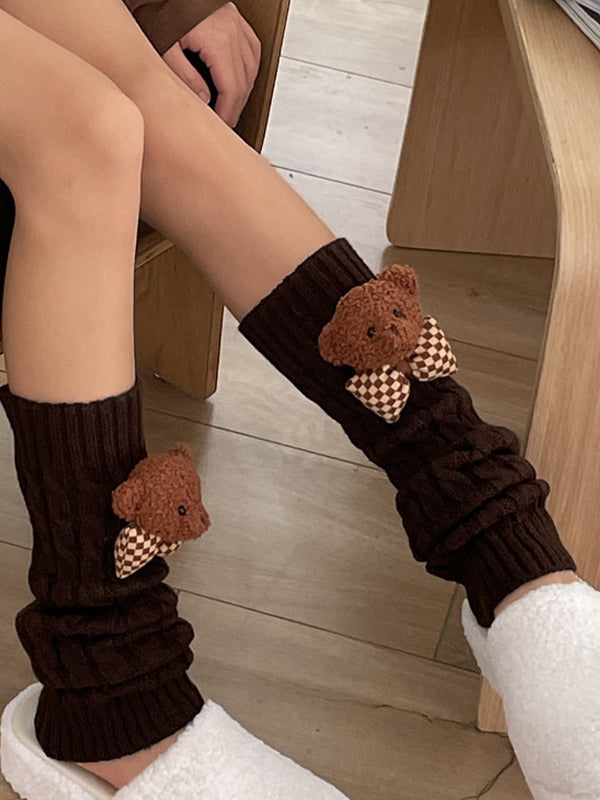 Twist Design Bear Decor Knit Leg Warmer