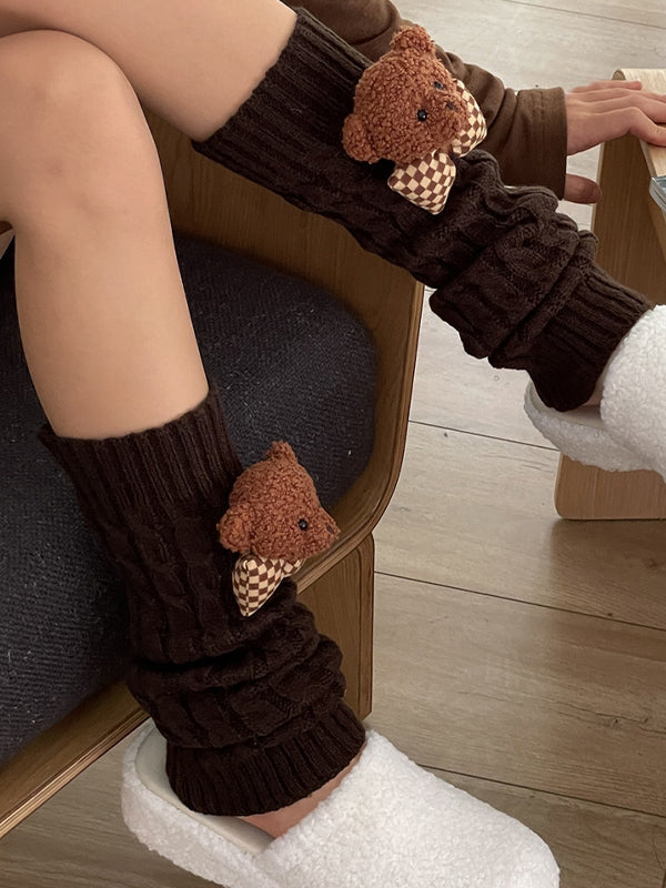 Twist Design Bear Decor Knit Leg Warmer