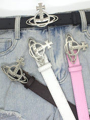 Retro Hollow Out Saturn Buckle Belt