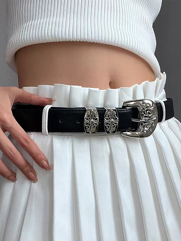 Engraved Cutout Cross Buckle Belt