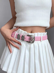 Engraved Cutout Cross Buckle Belt