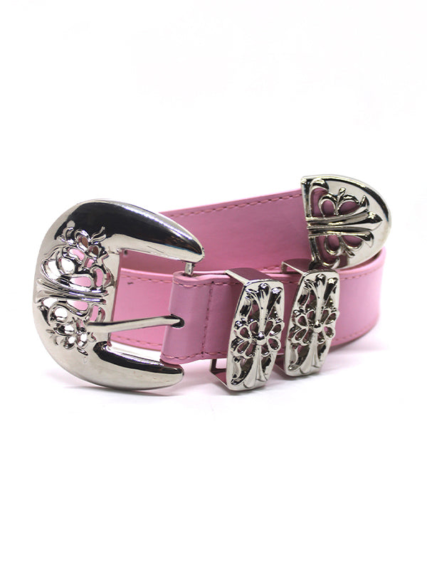 Engraved Cutout Cross Buckle Belt
