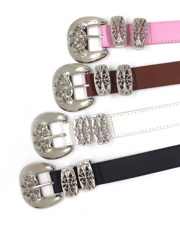 Engraved Cutout Cross Buckle Belt