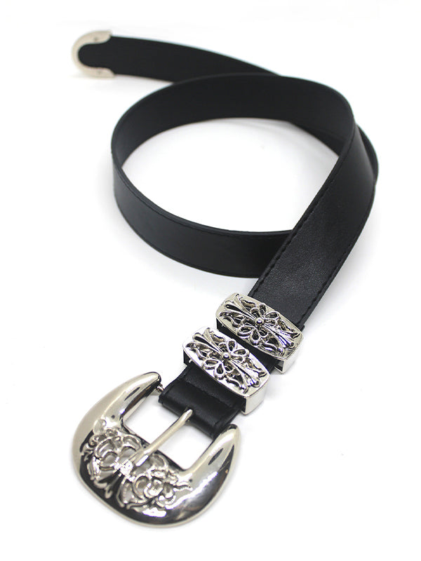 Engraved Cutout Cross Buckle Belt