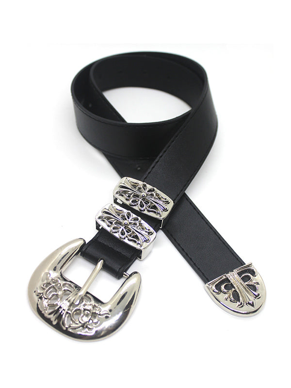 Engraved Cutout Cross Buckle Belt