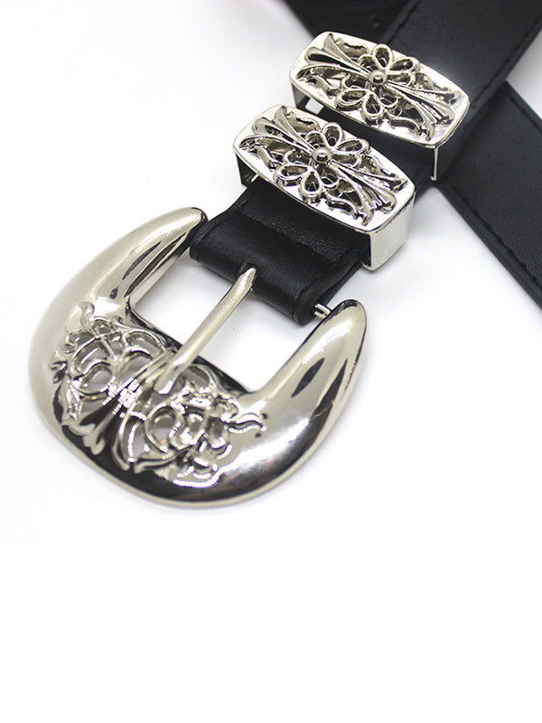 Engraved Cutout Cross Buckle Belt
