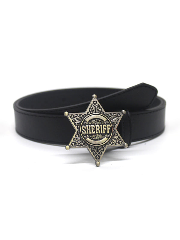 Engraved Hexagonal Star Buckle Belt