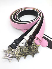 Engraved Hexagonal Star Buckle Belt