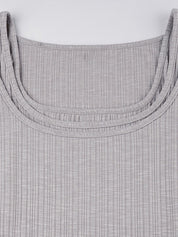 Rib Cold Shoulder Two Piece Long Sleeve Knit