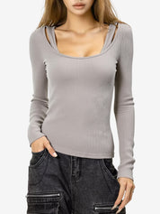 Rib Cold Shoulder Two Piece Long Sleeve Knit