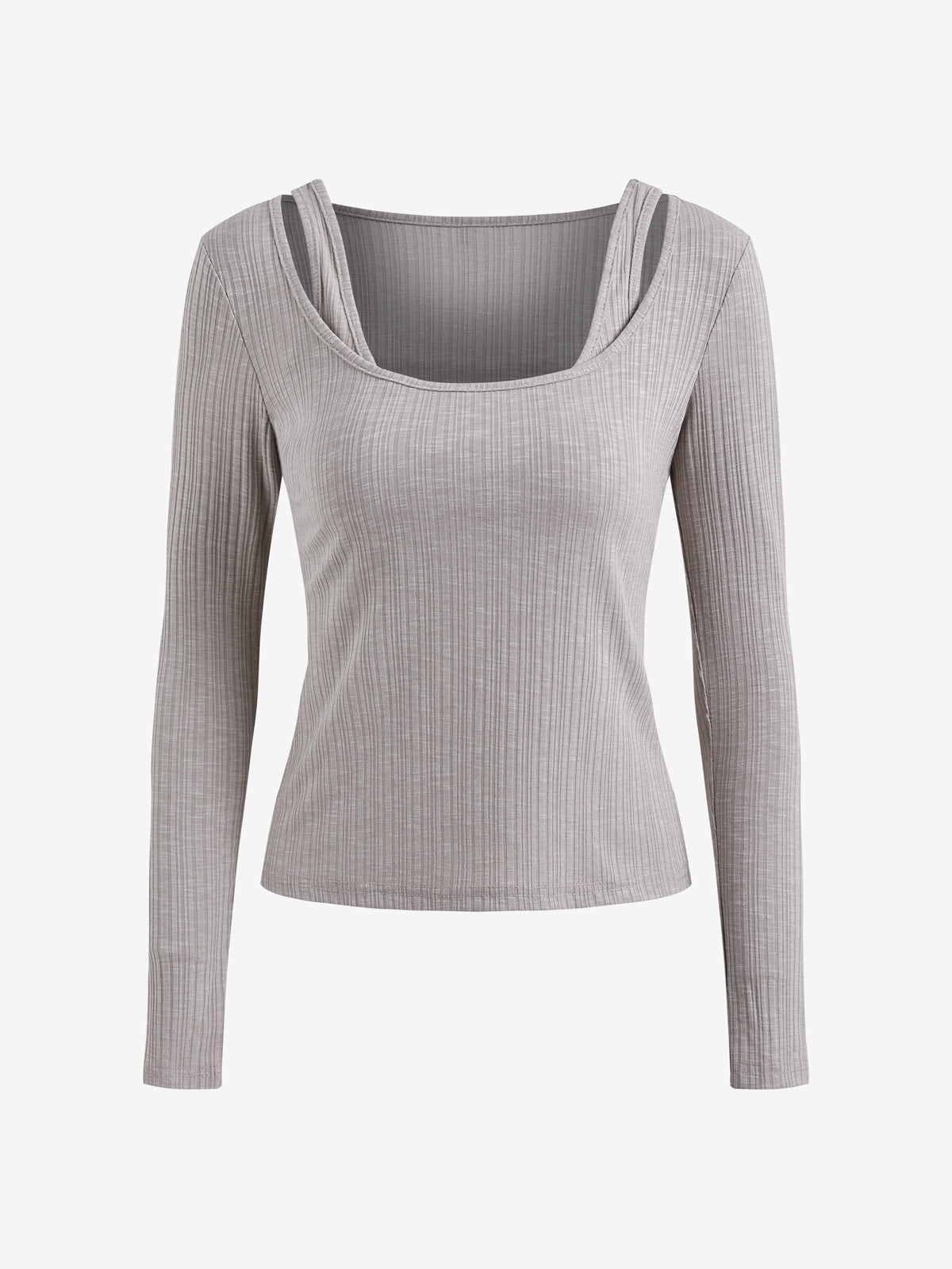 Rib Cold Shoulder Two Piece Long Sleeve Knit