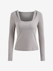 Rib Cold Shoulder Two Piece Long Sleeve Knit