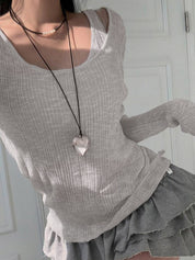 Rib Cold Shoulder Two Piece Long Sleeve Knit