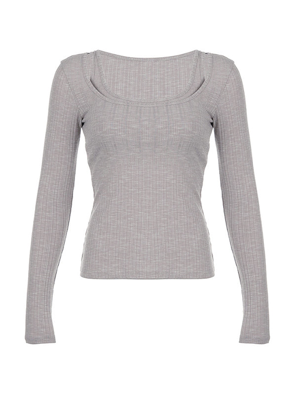 Rib Cold Shoulder Two Piece Long Sleeve Knit