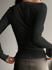 Solid Color Breasted V Neck Slim Long Sleeve Knit